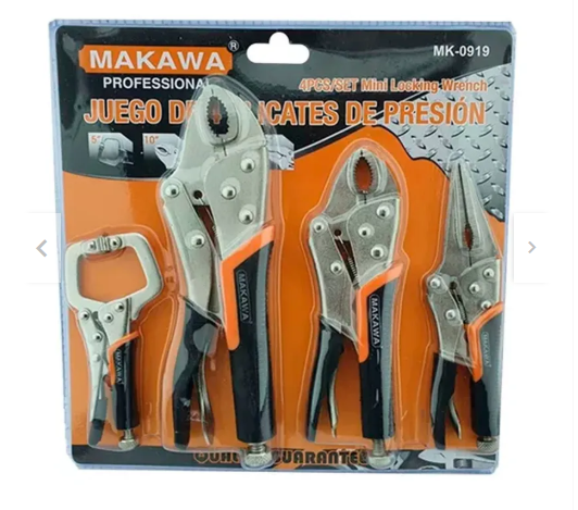 JUEGO ALICATE TIPO CAIMAN DE PRESION 4 PIEZAS MAKAWA